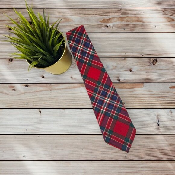 Vintage Ingles Buchan Made In Scotland Red Tartan 100% Pure Wool Men's Neck Tie - Picture 7 of 7